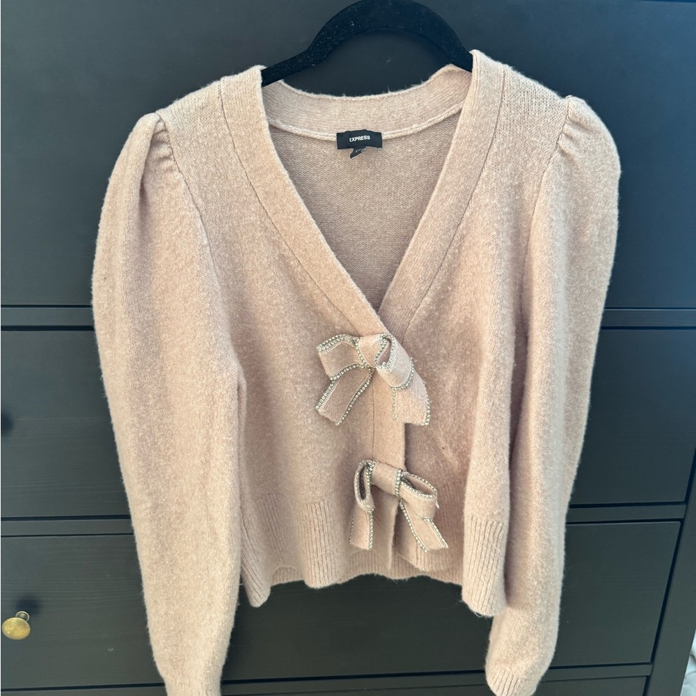 Express Pink Cardigan with Bow Details